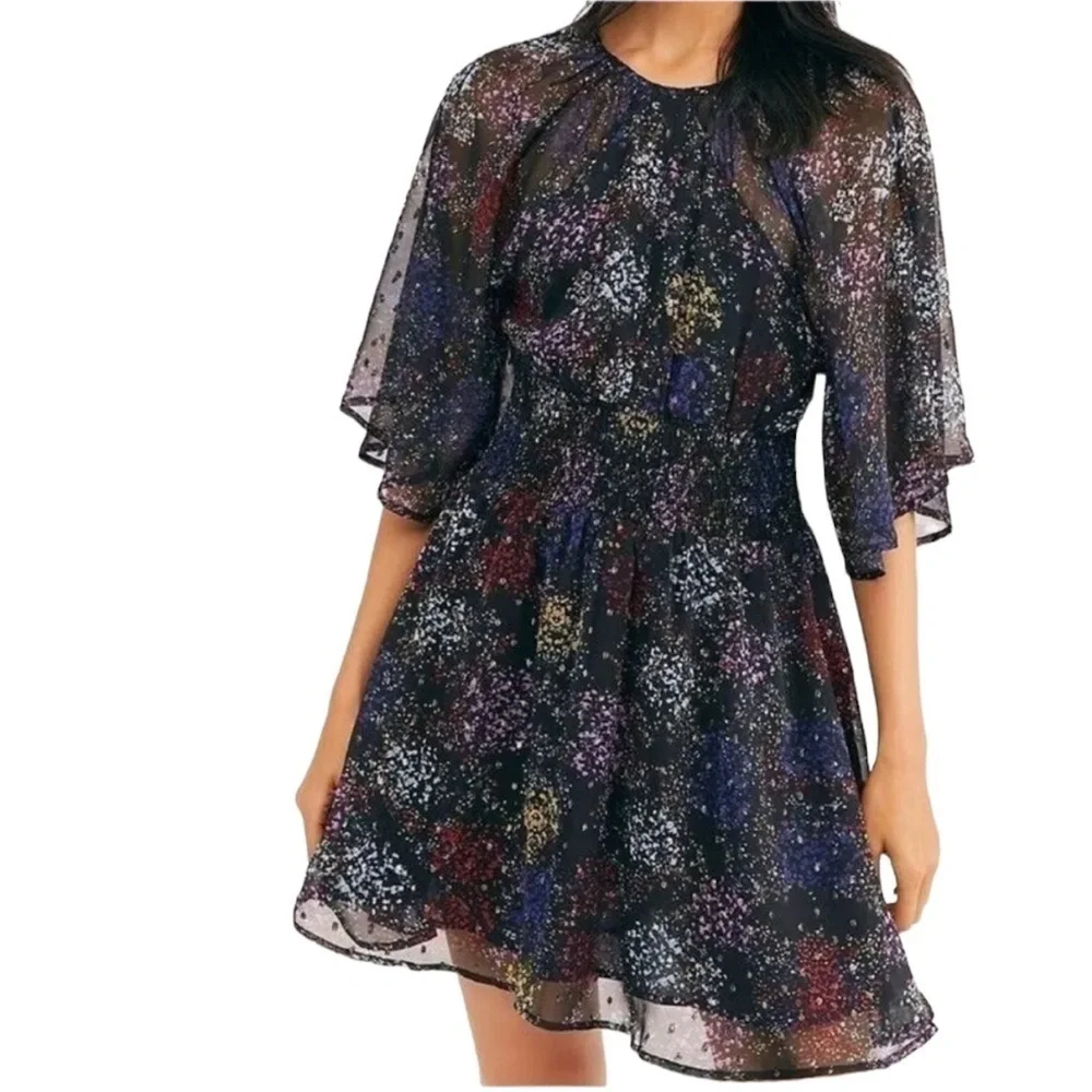 EUC Free People Anna Open Back Dress Black Floral Size Medium